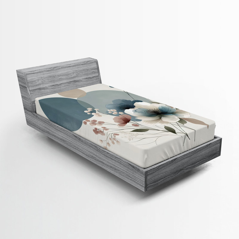 Drap-housse Ambesonne Monstera_ Imprimé floral minimaliste_ Bleu gris et rosé, Drap-housse de taille simple