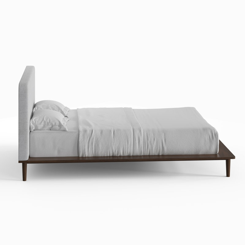 Walnut Queen Upholstered Platform Bed with Linen Headboard