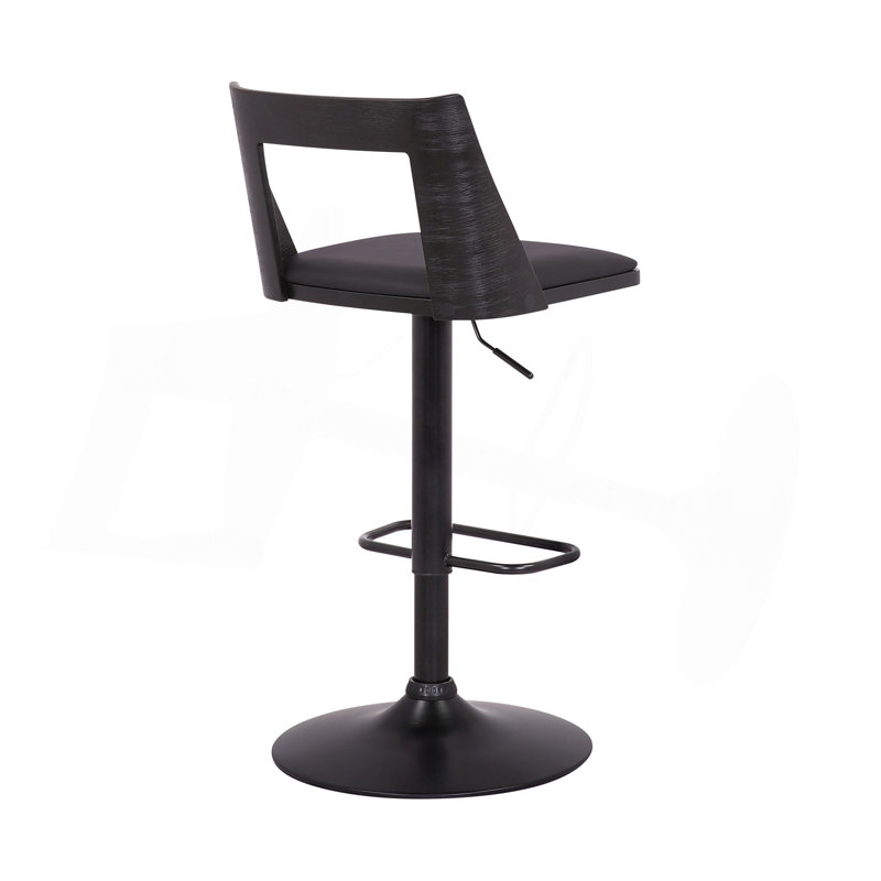 Tabouret de bar réglable pivotant en similicuir et bois noir avec base noire