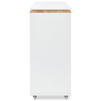 Kitchen Island With Extended Tabletop, 2 Fluted Glass Doors, White, Modern & Elegant Led - Table, Power Outlets, Storage, White