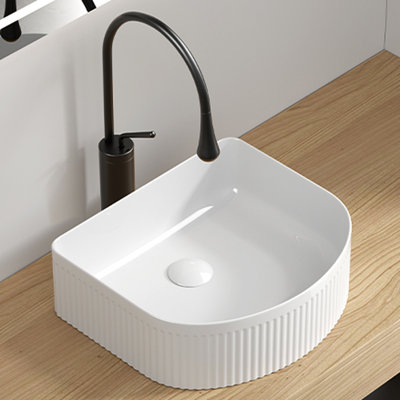 Milk White Ceramic Above Counter Vessel Sink For Small Bathrooms - Rectangle Wash Basin Bowl, Easy To Clean, High Density Porcelain, 14.14 In Width Modern Bathroom Glossy White, Impact , Non Overflow