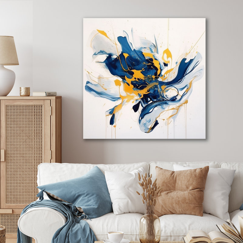 Art mural sur toile bleu foncé et or XXI - Fractals, H 24 po x l 24 po, Cadre photo noir