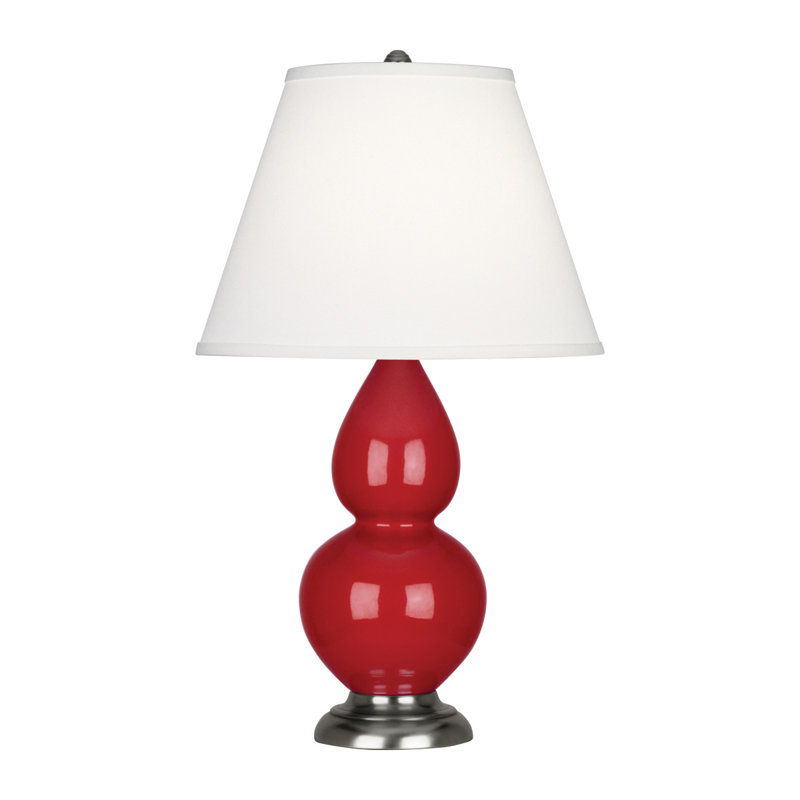 Small Double Gourd Ceramic Table Lamp, Ruby Red/Antique Silver