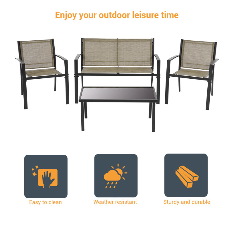 Geral 4 Piece PVC-Coated Polyester Metal Seating Group Breathable, Taupe
