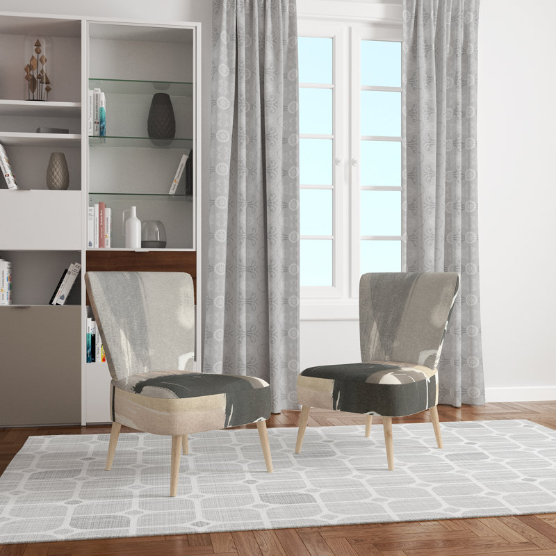 Upholstered Floral Side Chair - Modern floral Accent Chair, Ombre Beige Polyester Blend 2