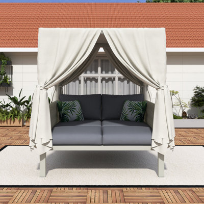 Outdoor Patio Sunbed With Curtains