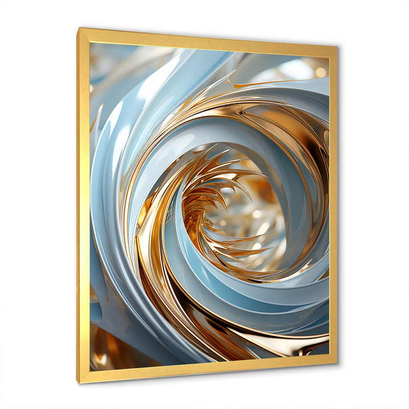 Spirale abstraite blanche et dorée - spirales abstraites, Cadre doré simple, H 32 po x l 24 po x P 1 po