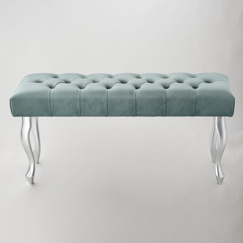 Jerez Velvet Upholstered Bench, Mint/Silver, H40 x W100 x D30cm