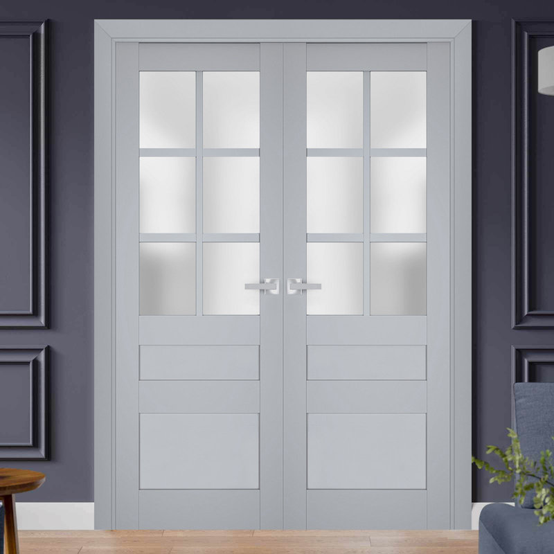 Portes françaises en bois givré Veregio, 72 po x 96 po, Gris