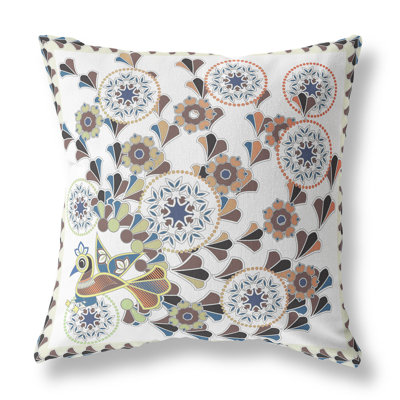 26" X 26" Peacock Blown Seam Floral Indoor Outdoor Throw Pillow