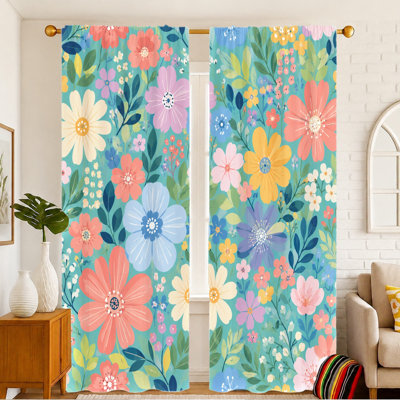 2Pcs rideaux floraux éclatants, tissu filtrant la lumière, imprimé floral artistique, décoratif pour le salon, la chambre, le balcon, la cuisine, la décoration intérieure