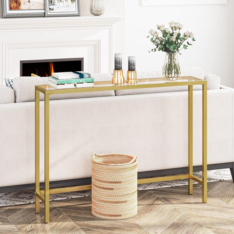 Sirine 100 Console Table With Tempered Glass Top, Gold
