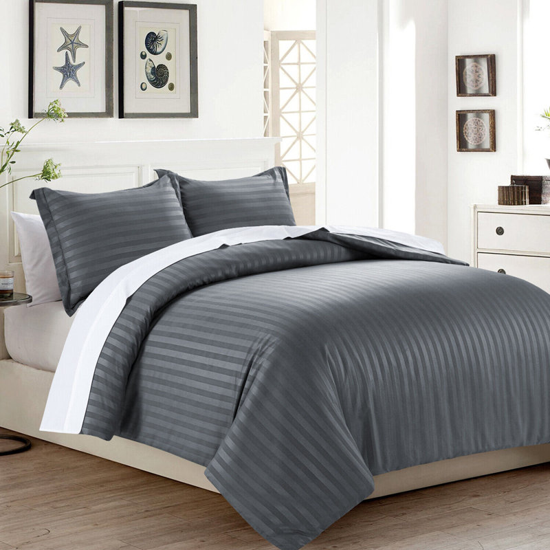 Thirlby Microfibre 250 TC Reversible Modern & Contemporary Duvet Cover Set with Pillow Cases, Charcoal