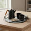 Ensemble de 2 plateaux ronds en fer avec poignées, plateaux de service ou de présentation en métal noir portables pour centre de table ou plateau de comptoir