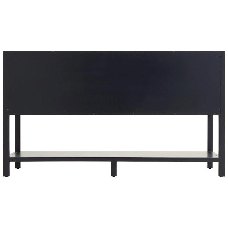 60" Robertson Double Bathroom Vanity Set with Rectangular Undermount Sinks, Feathered White Quartz, Black, Single Hole