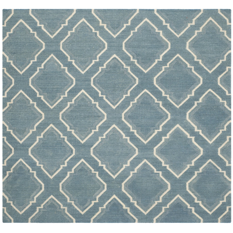 Emek Hand Woven Flat Weave Wool Geometric Rug, Square 6'