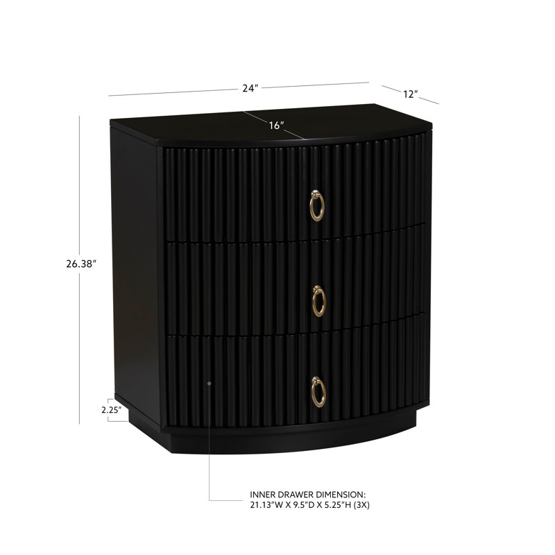 Chantel 3 Drawer Nightstand White, Black