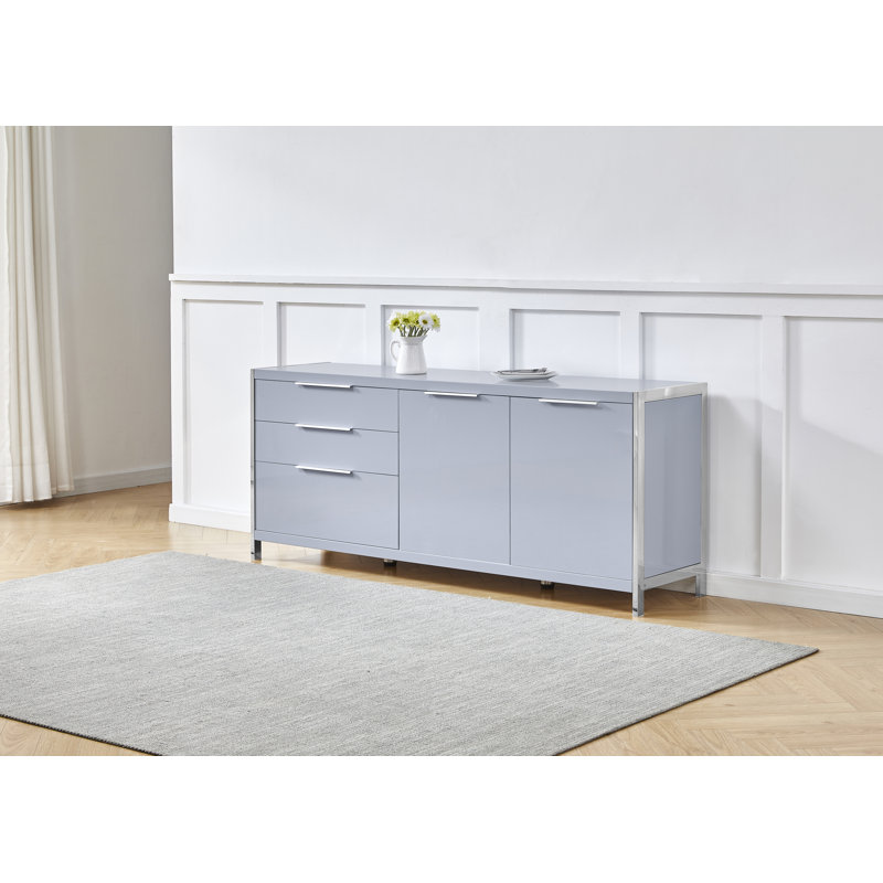 Deja 71'' Sideboard, High Gloss Light Gray
