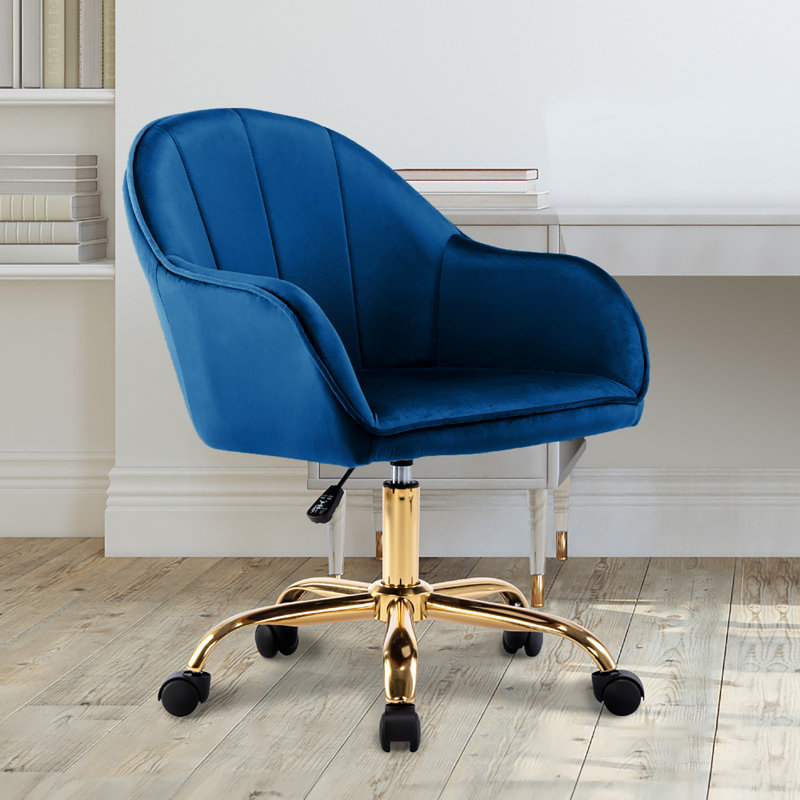 Edgar Velvet Office Chair with Gold Chrome Base, Blue
