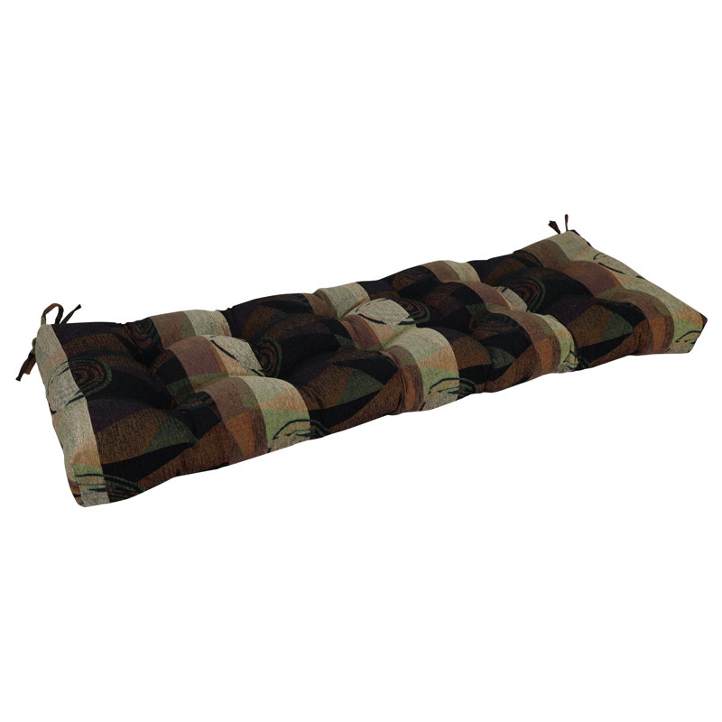 Coussin de banc capitonné en jacquard chenille, Brun; noir; abstrait multicolore, L 60 po x P 19 po