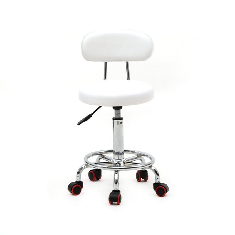 Salon Backed Adjustable Height Lab Stool Wheels, White
