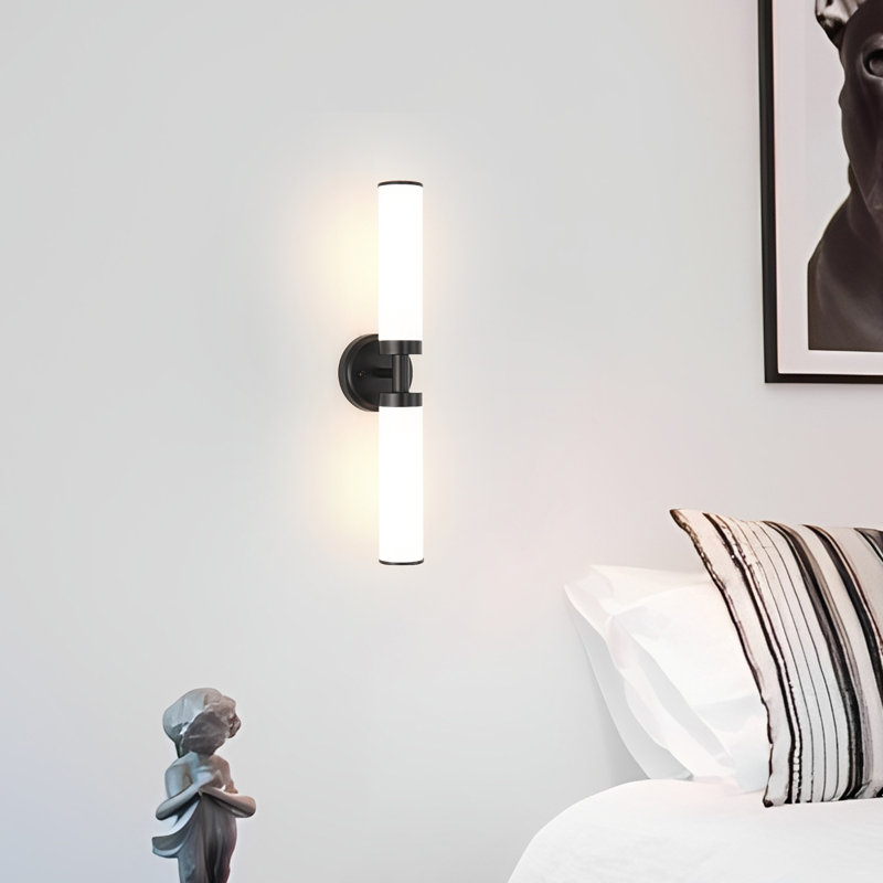 Matte Black 2-Light Hardwired Wall Sconce With White Glass Shades - Set Of 2 Modern Bathroom Vanity Light For Mirror & Hallway Lighting