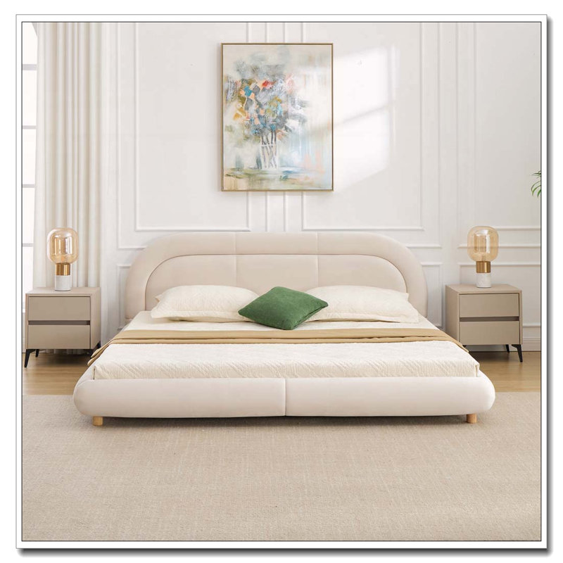 Lit plateforme tapissier à profil bas Modern, Beige