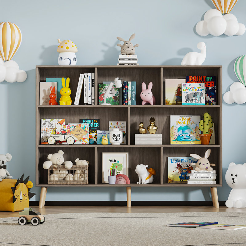 Adisyn No Subject Bookcase, Stone Gray, 42.5''H x 55.1''W x 9.4''D