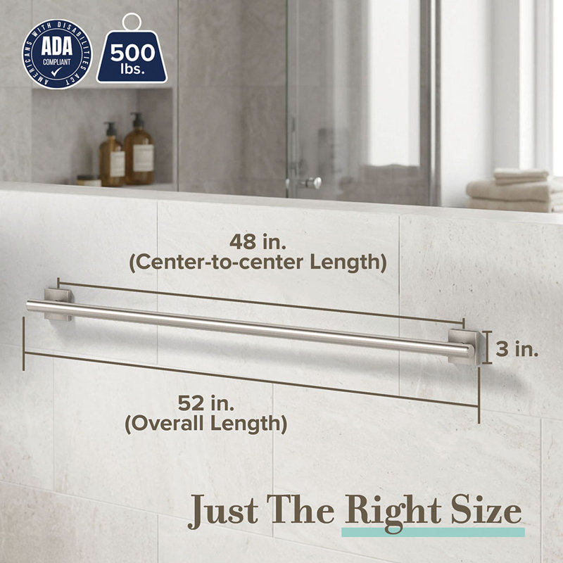 Elevate Wall Mount Stainless Steel Grab Bar, ADA Compliant Safety Bar, Satin Nickel, 48" W