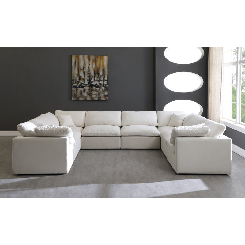 Atis 140" Wide Velvet Symmetrical Sectional, Cream Velvet