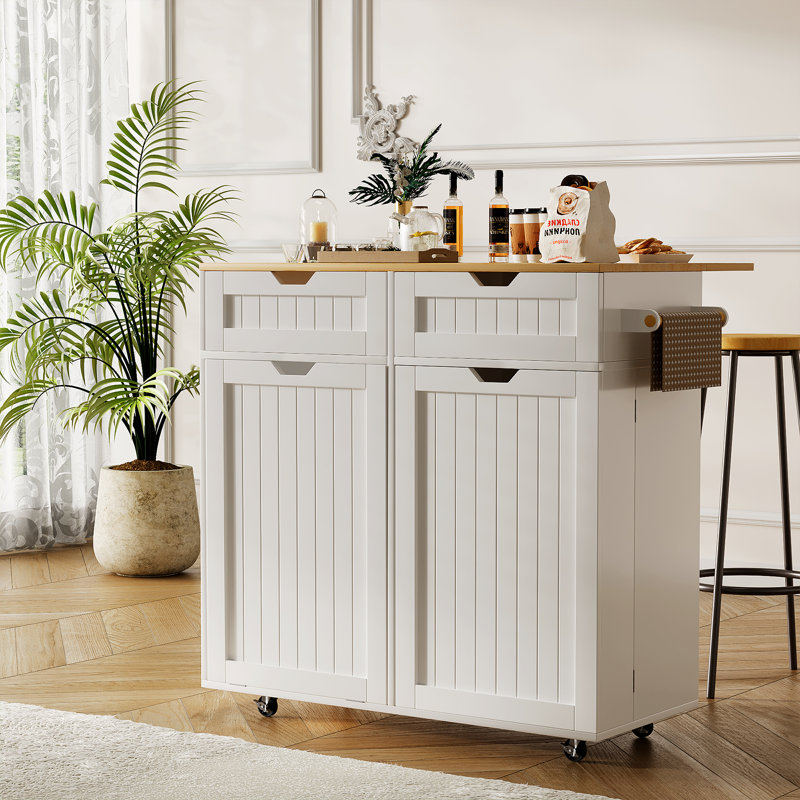 Îlot de cuisine 35,4 po avec abattant et rabattable, chariot à roulettes avec roulettes verrouillables pour l'organisation de petites cuisines