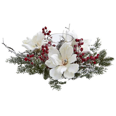 Frosted Magnolia and Berry Candelabrum