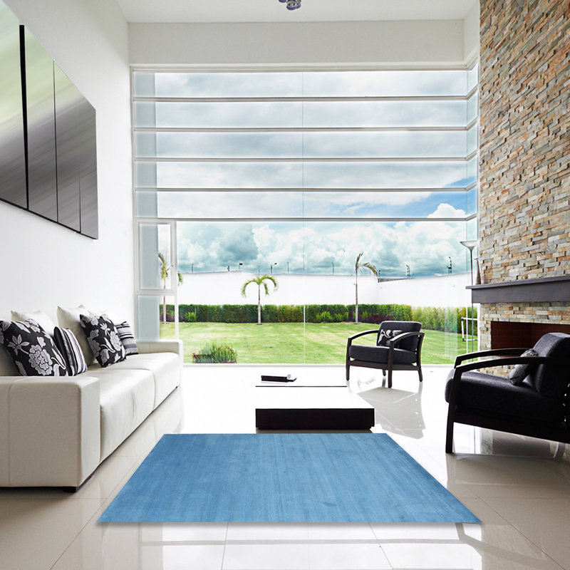 Tapis de zone bleu contemporain, Carré 8 pi