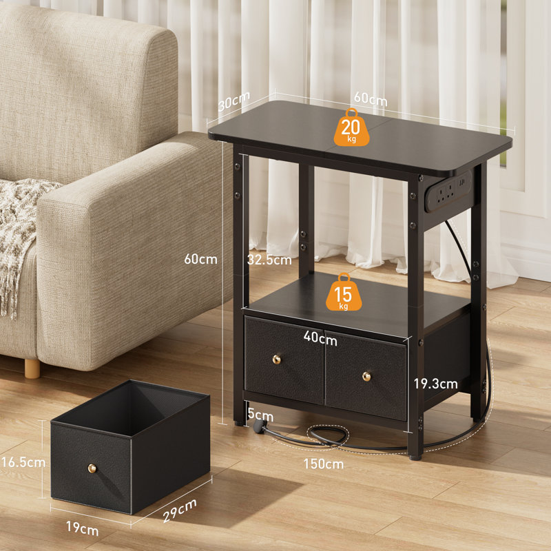 End Table with Built-In Outlets, Black