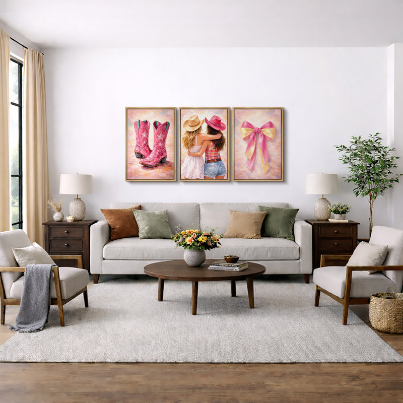 Rose, bottes de cow-boy, amitie, filles occidentales, art de chambre, H 24 po x l 48 po x P 1,5 po, Cadre naturel