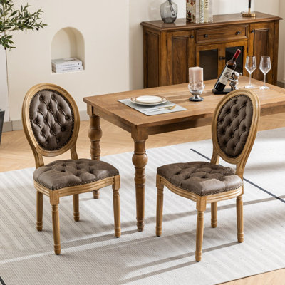 Brown Dining Chairs, Of 2, Pu Artificial Leather Upholstery, Solid Wood Legs, High Rebound Foam Seat 2 Leather, Structure, Spring And Double Resilience