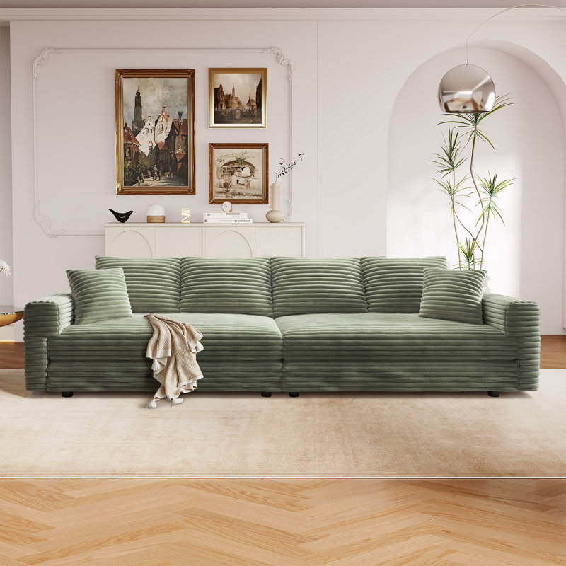 Canapé modulaire en velours côtelé 102,4 po avec accoudoirs carrés Nerissa, Vert