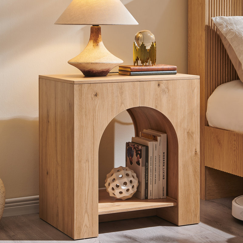  Arched Nightstand with Type-C Charging Station,Modern Bedroom Night Stand Featuring Arched Open Shelf, Natural, Individual