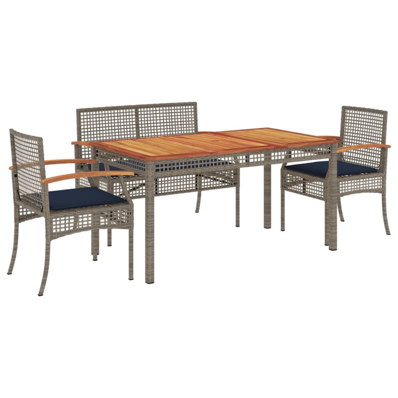 Vidaxl 4 Piece Patio Dining Set With Cushions Grey Poly Rattan, Blue/Grey