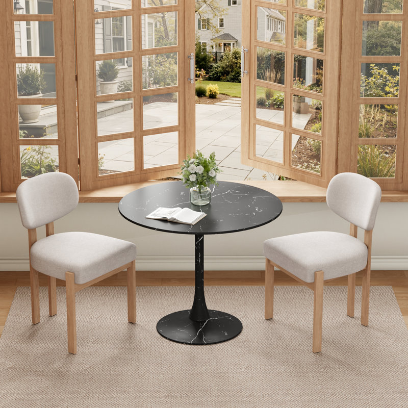 Ensemble de table de salle à manger 31,5 "avec chaises rembourrées Dearing, 3 Pieces: Table, 2 Chairs, Black Marble, Beige