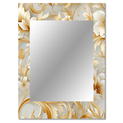 Kline Royal Gold And White Floral Elegant Garden - Floral Unique Mirror, Floral Large Wall Mirror, Printed Metal Art