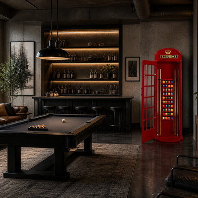 OLD ENGLISH TELEPHONE BOOTH CUE HOLDER-RED By RAM Game Room