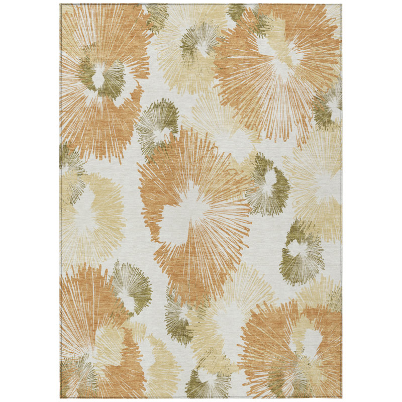 Machine Washable Indoor/Outdoor Colman ACN2132 Floral Rug, Rectangle 5' x 7'6"