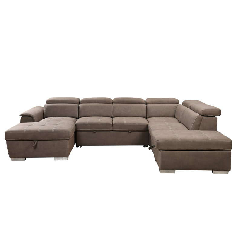 Canapé-lit modulaire en U ferme de 52,5 po avec lit escamotable Narender, Polyester brun