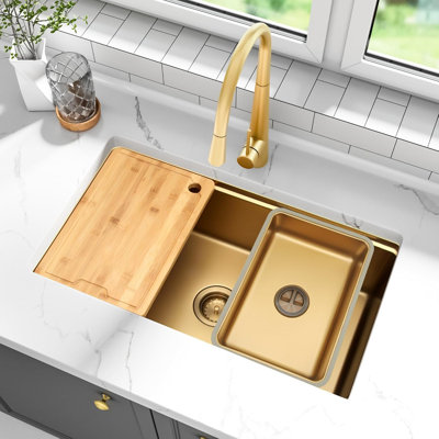Gold Undermount Stainless Steel Kitchen Sink, Single Bowl Workstation Design With Sound Dampening And Custom Accessories