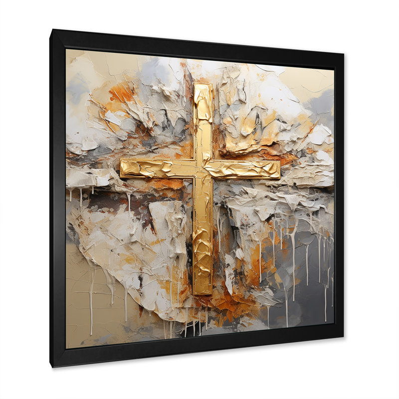 Impression sur toile, art mural doré, H 16 po x l 16 po x P 1 po, Cadre simple noir