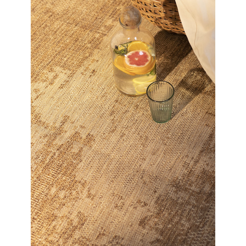 Neutral Brown and Beige Synthetic Flat Woven Rectangular Rug