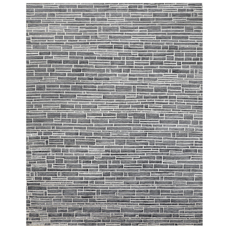 Geometric Area Rug in Ivory/Black, Rectangle 10' x 14'