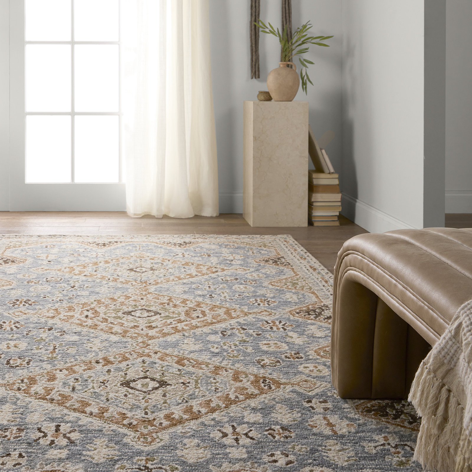 Murphie Blue Brown Hand-Woven Geometric Rug, Rectangle 10' x 14'