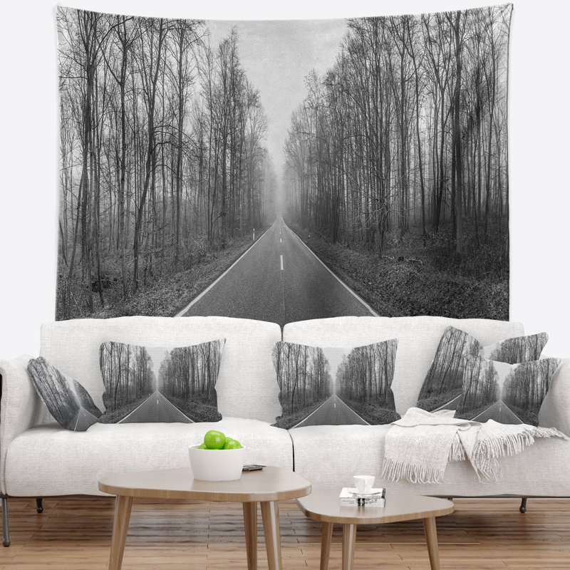 Paysage avec autoroute en noir et blanc tapissier, H 50 po x l 60 po